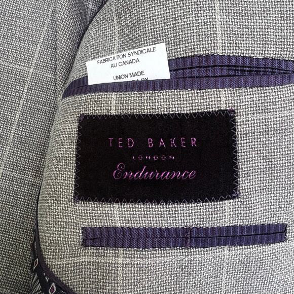 Ted Baker Endurance Blazer Jacket 42L Kyle SPJ Gray Windowpane Single Breasted - Picture 10 of 11